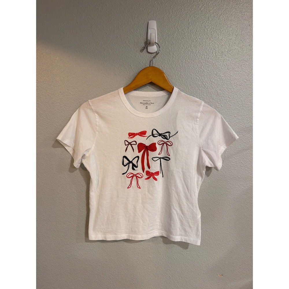 Abercrombie & Fitch Skimming Tee Women XS White Red Black Bow Graphic New
